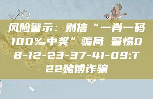 风险警示:别信“一肖一码100‰中奖”骗局 警惕08-12-23-37-41-09:T22赌博诈骗